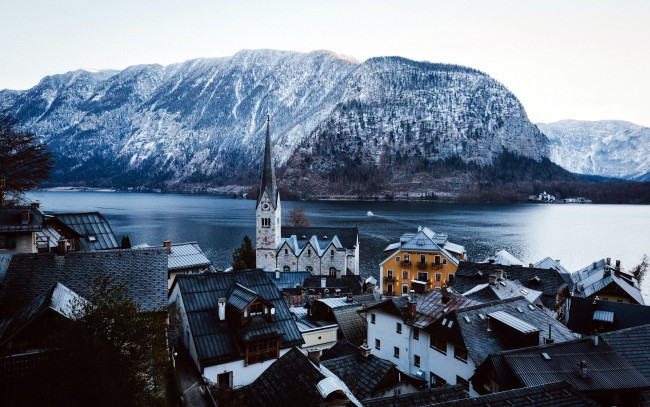 Обои картинки фото города, гальштат , австрия, озеро, горы