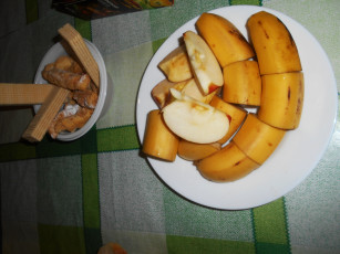 Картинка еда бананы вафли яблоки
