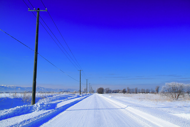 Обои картинки фото природа, дороги, небо, снег, деревья