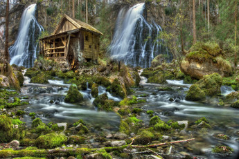 Картинка разное мельницы водопад камни пейзаж мох hdr домик мельница природа