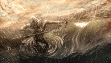 Картинка фэнтези девушки девушка tomb raider дождь стрелы