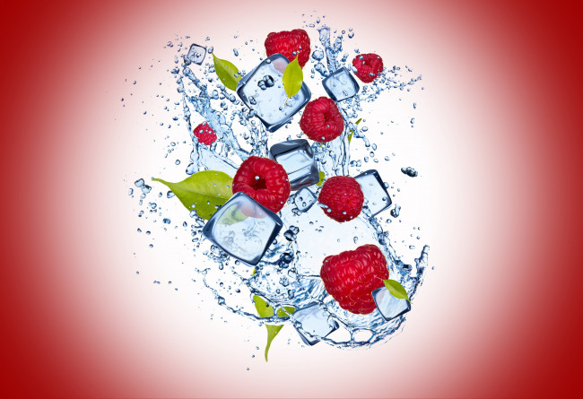 Обои картинки фото еда, малина, water, ice, cherry, background, raspberry, капли, вода, лед, вишневый, фон, dro