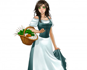 Картинка рисованное люди овощи корзина фон взгляд девушка
