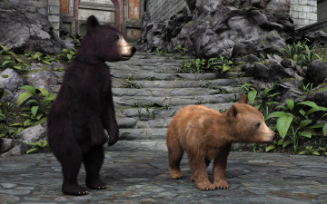 Картинка 3д+графика животные+ animals медвежата
