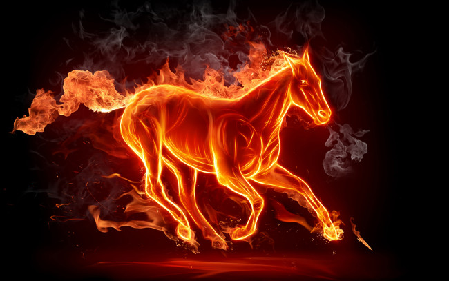 Обои картинки фото 3д графика, животные , animals, пламя, огонь, конь, лошадь