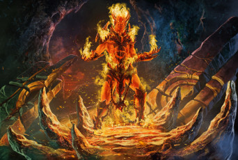 Картинка фэнтези демоны огонь магия пещера демон