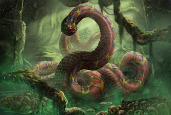 Картинка фэнтези существа змей монстр черепа анаконда