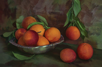 обоя рисованное, еда, рисунок, краски, кисти, картина, апельсин