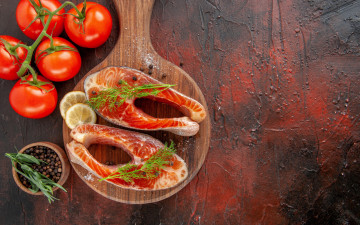 Картинка еда рыба +морепродукты +суши +роллы помидоры перец форель укроп