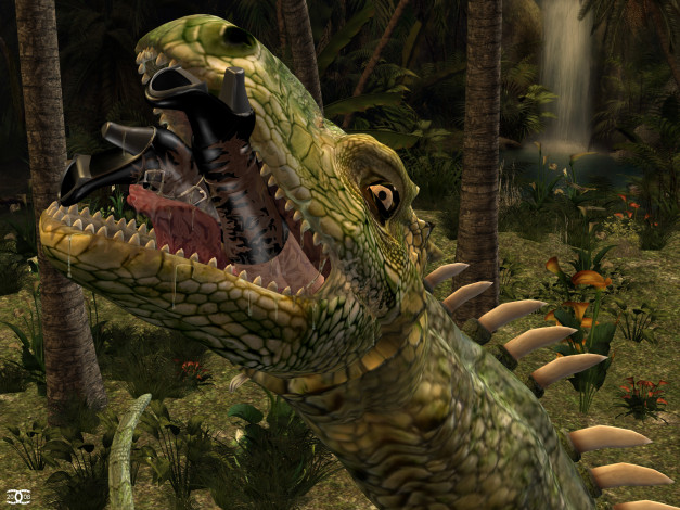 Обои картинки фото 3д графика, фантазия , fantasy, лес, динозавр
