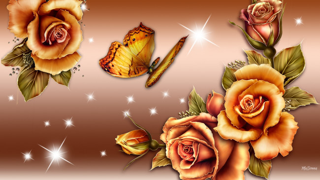 Обои картинки фото рисованные, цветы, бабочка
