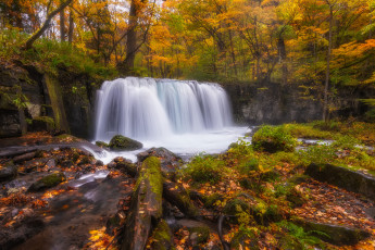 Картинка природа водопады лес осень река