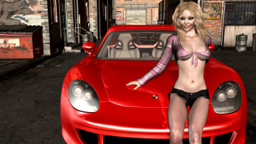Картинка автомобили 3d+car&girl взгляд девушка фон автомобиль