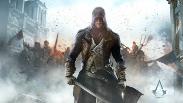 Картинка видео+игры assassin`s+creed+unity взгляд мужчина оружие фон