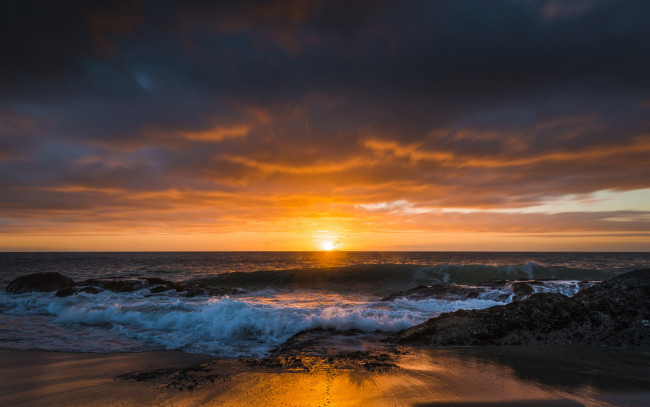 Обои картинки фото природа, восходы, закаты, калифорния, океан, пляж, рассвет, пейзаж