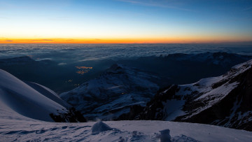 Картинка природа горы зарево горизонт юнгфрауйох огни снег долина бернские альпы швейцария
