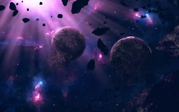 Картинка космос арт свет астероиды планеты разрушение катастрофа