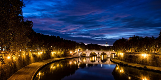 Обои картинки фото рим, города,  ватикан , италия, деревья, фонари, мост, водоем