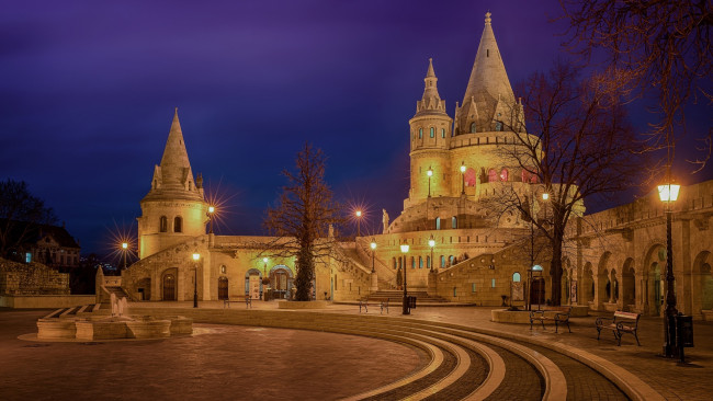 Обои картинки фото будапешт, города, будапешт , венгрия, деревья, фонари, здания, фонтан