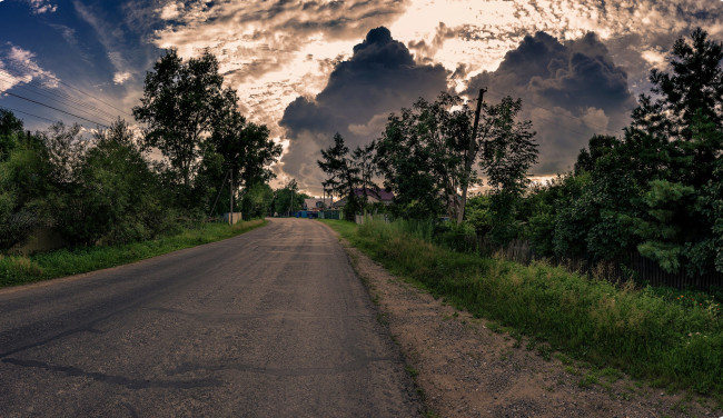 Обои картинки фото природа, дороги, деревня, дорога, облака