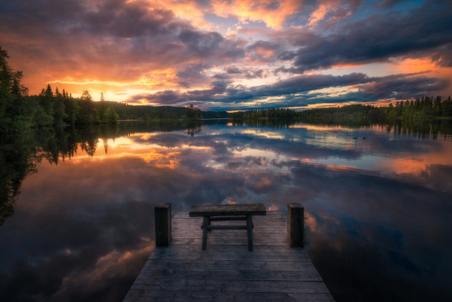 Обои картинки фото природа, восходы, закаты, облака, озеро