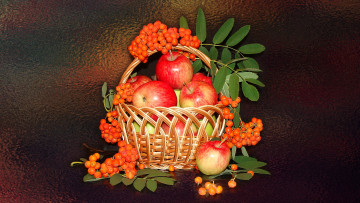 Картинка еда фрукты +ягоды яблоки натюрморт корзинка рябина авторское фото елена аникина