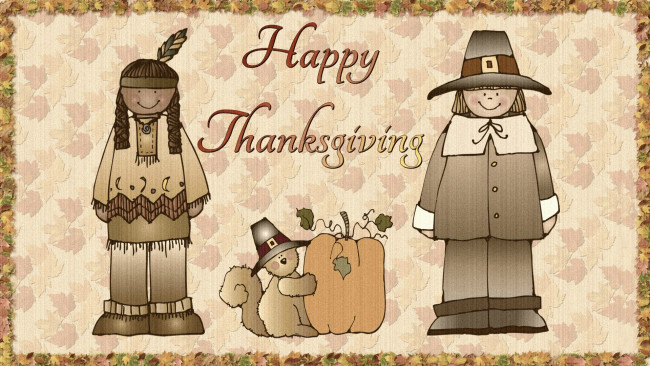 Обои картинки фото праздничные, день благодарения, поселенец, тыква, шляпа, индеец, собака