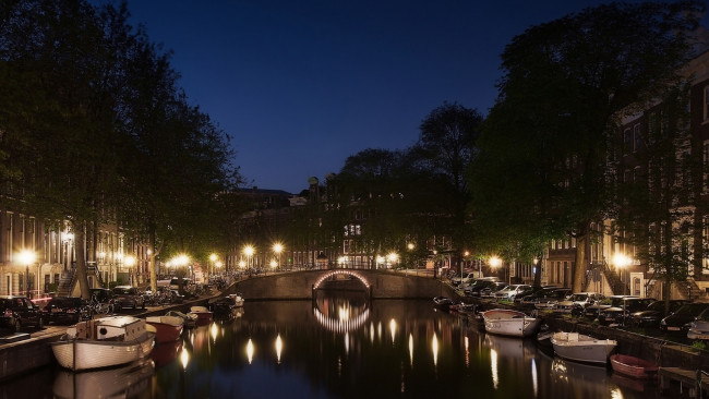 Обои картинки фото города, амстердам , нидерланды, вечер, огни