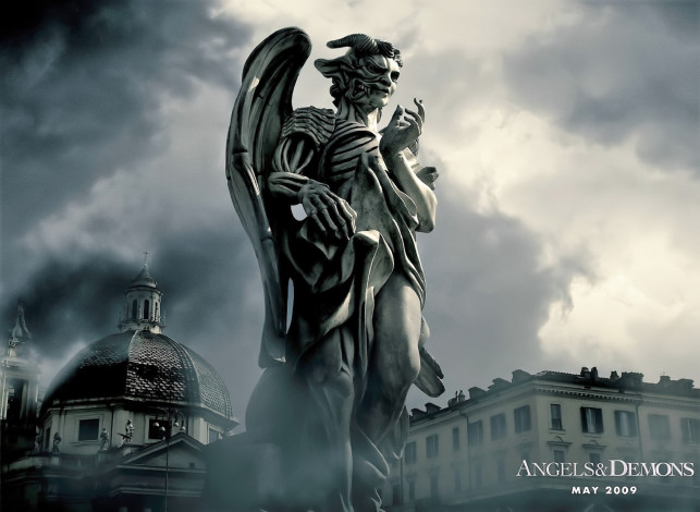 Обои картинки фото кино фильмы, angels & demons, статуя, дома, здания, город