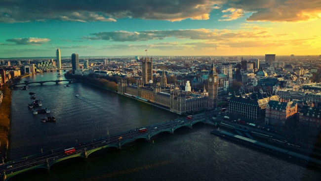 Обои картинки фото города, лондон , великобритания, темза, река, мосты, панорама