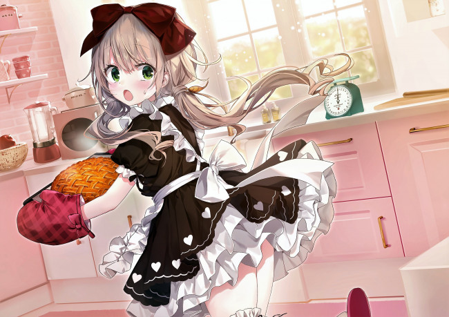Обои картинки фото аниме, unknown,  другое , девочка, кухня, пирог