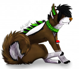 Картинка рисованные животные сказочные мифические собака шарф