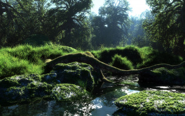 Картинка 3д графика nature landscape природа деревья река трава лето