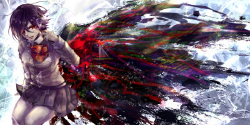 Картинка аниме tokyo+ghoul арт rine mikoto tokyo ghoul kirishima touka девушка крылья форма школьница слезы кровь