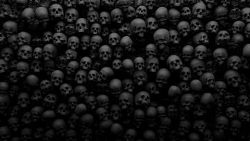 Картинка 3д+графика ужас+ horror черепа много смерть фон