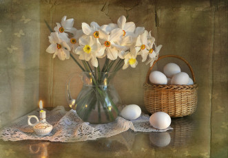 Картинка праздничные пасха цветы букет апрель натюрморт праздник композиция весна нарциссы