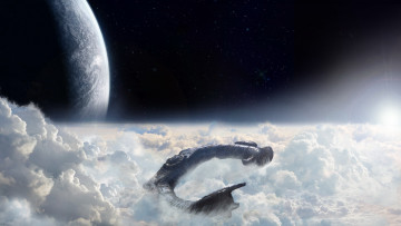 Картинка фэнтези космические+корабли +звездолеты +станции свет облака звезды корабль планета
