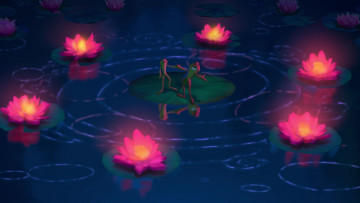 Картинка мультфильмы the+princess+and+the+frog кувшинка лягушка отражение водоем