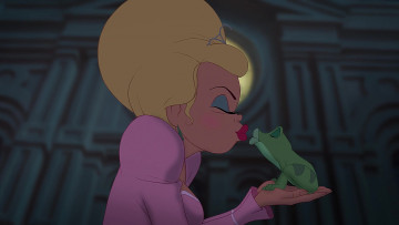 обоя мультфильмы, the princess and the frog, принцесса, девушка, поцелуй, лягушка