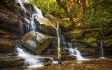 Картинка природа водопады лес деревья скалы камни водопад