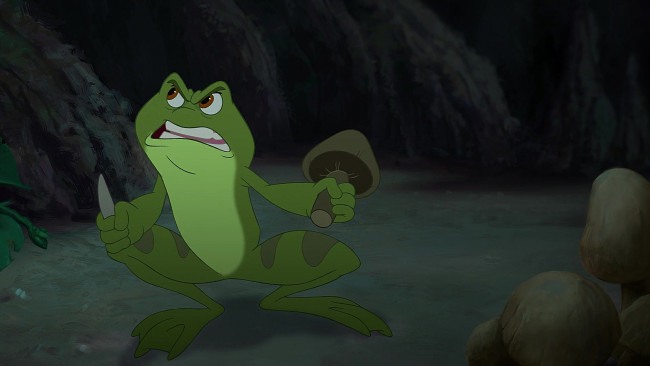 Обои картинки фото мультфильмы, the princess and the frog, гриб, лягушка