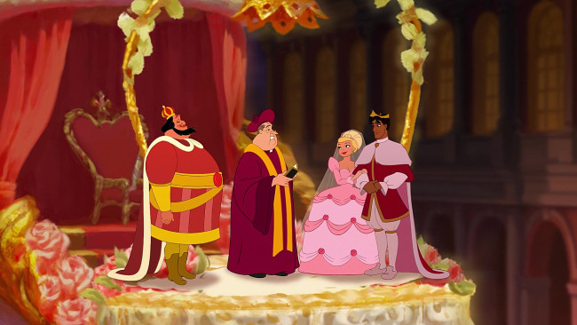 Обои картинки фото мультфильмы, the princess and the frog, священник, принцесса, король, трон, принц