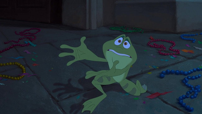 Обои картинки фото мультфильмы, the princess and the frog, тень, бусы, лягушка