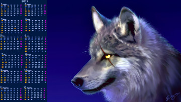 Картинка календари рисованные +векторная+графика животное 2019 calendar профиль морда волк