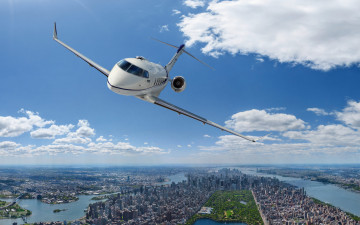 Картинка bombardier+challenger+350 авиация пассажирские+самолёты bombardier challenger 350 пассажирский самолет панорама нью йорк новый