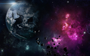 Картинка космос арт явление осколки метеориты планета