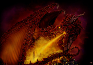 Картинка фэнтези драконы пожар город пламя дракон