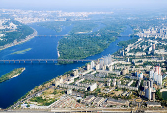 обоя города, киев , украина, киев, панорама, дома, река, мосты