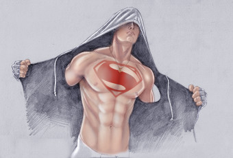Картинка рисованные люди капюшон торс superman толстовка
