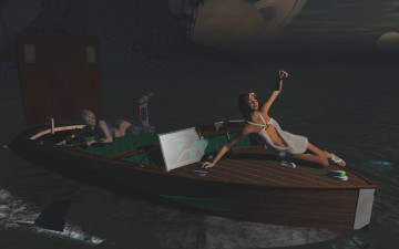 Картинка 3д+графика люди+ people взгляд девушки лодка ночь